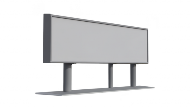 A blank advertising billboard stands prominently in an open area. casting a shadow on the ground. surrounded by a clear sky. ideal for promotional messages or announcements