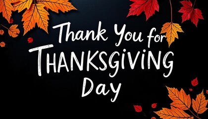 Vintage-style hand-drawn "Thank You for Thanksgiving Day" lettering on dark background,   motif,  vintage