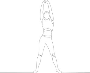 Minimalist Line Art Stretching Woman Figure Fitness Activity Illustration