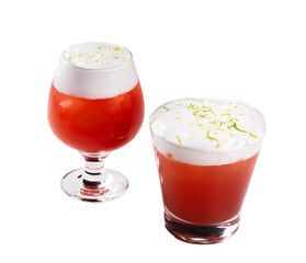 two red cocktail drinks with ginger foam isolated on transparent background