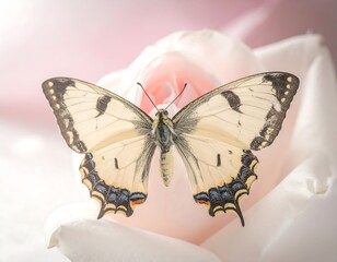 Delicate butterfly on a soft pink rose