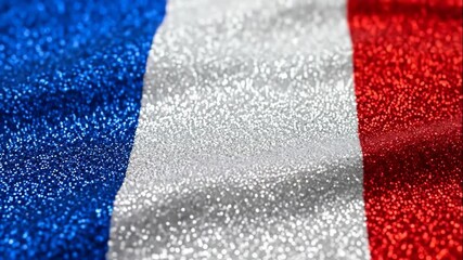 Glittery France Flag Close-Up - A close-up shot of a sparkling French flag design, showcasing the blue, white, and red vertical stripes. - Powered by Adobe