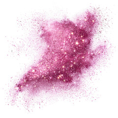 Fototapeta premium Colorful pink cosmic dust with sparkling stars scattered across a white background