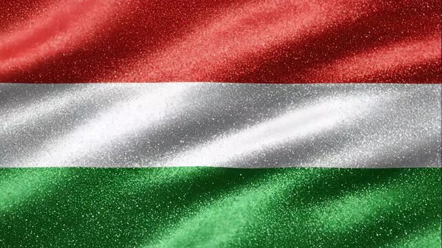 Glittering Hungarian Flag Wallpaper - A close-up shot of the Hungarian flag with a glittering wallpaper effect. The national colors of red, white, and green are visible in a waving pattern.