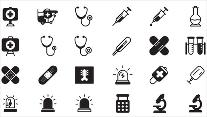 Fototapeta premium The vector set of medical icons provides essential symbols for health and medicine web design and business illustration