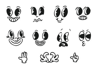 Set of emotional faces, hand drawn in doodle style.