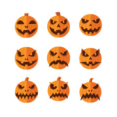 Halloween Pumpkin Patch: An array of spooky jack-o'-lanterns with eerie expressions, carved with precision and radiating a festive atmosphere, perfectly embodying the spirit of the season.
