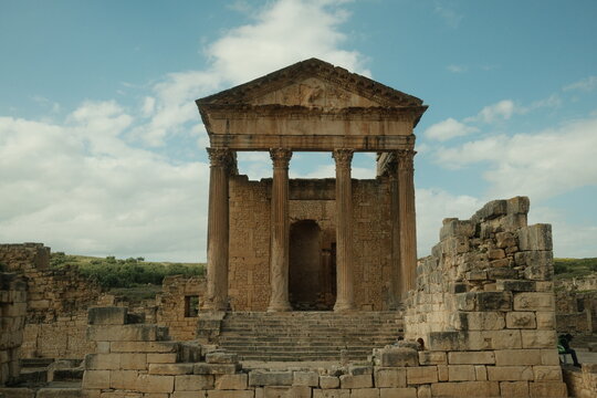 The Capitolium Temple Ruins in the Ancient Roman City of Dougga (Thugga), Tunisia
