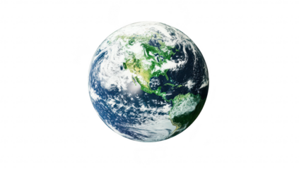 A beautifully rendered 3D globe of Earth North and South America with colors. set against a clean white background. ideal for educational and environmental themes