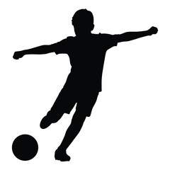 Silhouette of a young soccer player kicking a ball in action dynamic sports photography silhouette