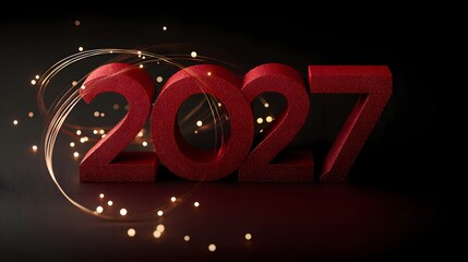 Happy New Year 2027. Red numbers on a dark background.