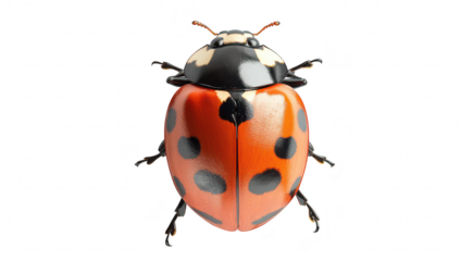 A close-up view of a red ladybug with black spots. its intricate details against a clean white background. ideal for nature-themed educational content or illustrations