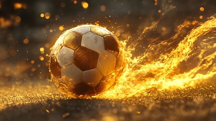 Dynamic soccer ball in fiery motion.