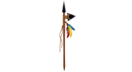 Native american spear with feathers isolated on transparent background, a symbol of indigenous culture, tradition, and history, a decorative and cultural artifact