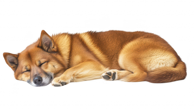 A peaceful. sleeping dog curled up on a soft surface. its fluffy fur and relaxed expression. creating a serene atmosphere suitable for pet-related content or relaxation themes