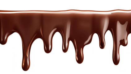 A rich. glossy stream of melted chocolate cascading down. creating a delightful and indulgent visual perfect for dessert-themed projects. food photography. or culinary art