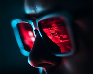 Futuristic glasses reflecting digital data.