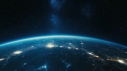Fototapeta premium Earth from space global view of planet at night showing city lights