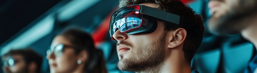 Man wearing VR headset in immersive experience.