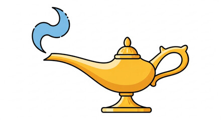 A golden magic lamp with blue smoke is a symbol of wishes, fantasy, and the power of imagination