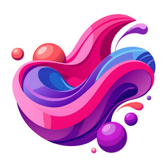 Flowing Pink and Purple Liquid Wave Featuring Bright Colorful Spheres Against White Backdrop, Ai Generated