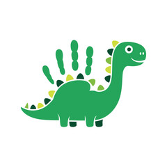 Obraz premium Cute green cartoon dinosaur with a handprint on its back for children