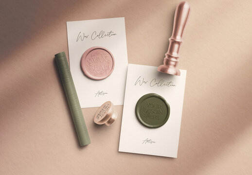Wax Seal and Stamp with Cards Mockup
