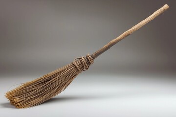 traditional handmade broom with wooden handle and natural bristles