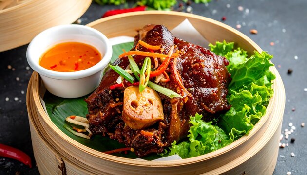 Steamed pork knuckle with Asian sauce