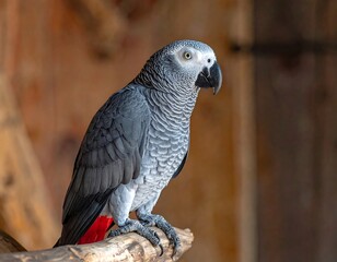 Close-up of a grey parrot perched on a branch