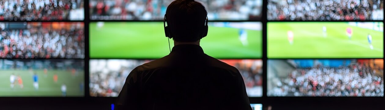 A person monitoring multiple sports broadcasts.