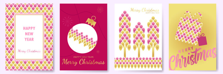 merry Christmas and happy new year greeting card set, Xmas party invitation card, modern new year background design, minimal art banner for social media post, web header, marketing material