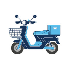Modern blue delivery scooter with front basket and rear cargo box for food and packages