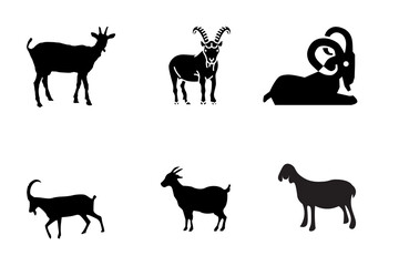 Collection of six black goat silhouettes in different poses