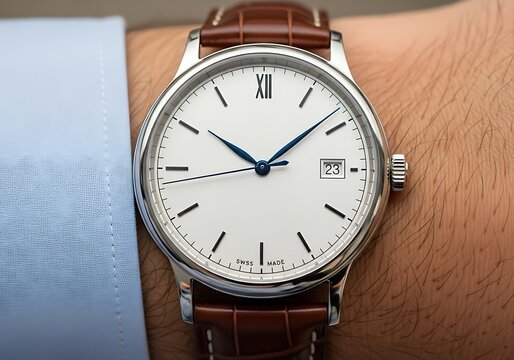 Elegant Wristwatch with Leather Strap.