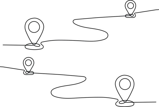 Abstract line art map pins marking route destinations on a winding path vector