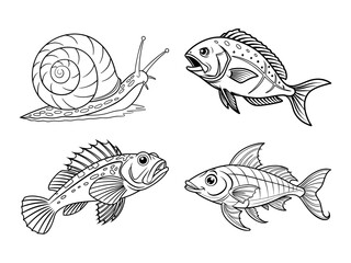 coloring page line art the fish black vector bundle