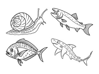 Obraz premium coloring page line art the fish black vector bundle