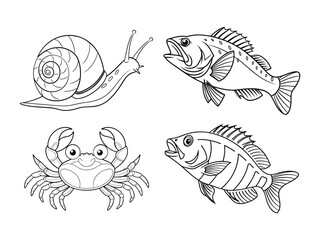 coloring page line art the fish black vector bundle