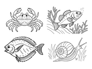 coloring page line art the fish black vector bundle