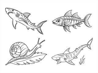 coloring page line art the fish black vector bundle