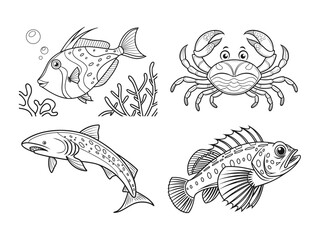 coloring page line art the fish black vector bundle