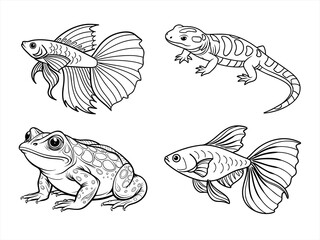 coloring page line art the fish black vector bundle