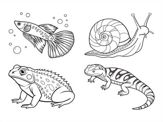 coloring page line art the fish black vector bundle