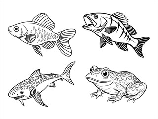 coloring page line art the fish black vector bundle