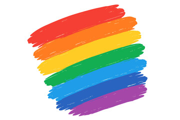 Rainbow flag LGBT pride symbol. Abstract grunge brush stroke background. Hand drawn vector illustration with colorful paint stripes. Gay and lesbian freedom, love, equality concept.
