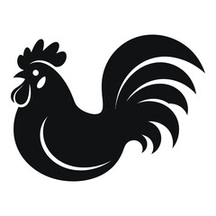 Bold black silhouette of a rooster crowing majestic tail feathers symbol silhouette
