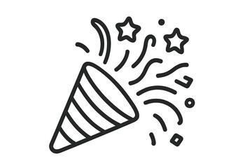 Confetti popper line icon. Party celebration symbol. Vector illustration of an exploding firecracker for birthday, anniversary, or new year. Success and winner concept.