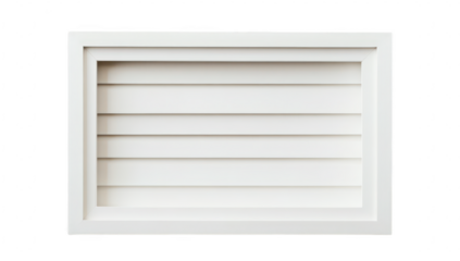 A minimalist white frame with horizontal slats. set against a pristine white background. ideal for artwork or photographs in modern interior design