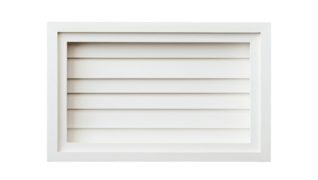 A minimalist white frame with horizontal slats. set against a pristine white background. ideal for artwork or photographs in modern interior design